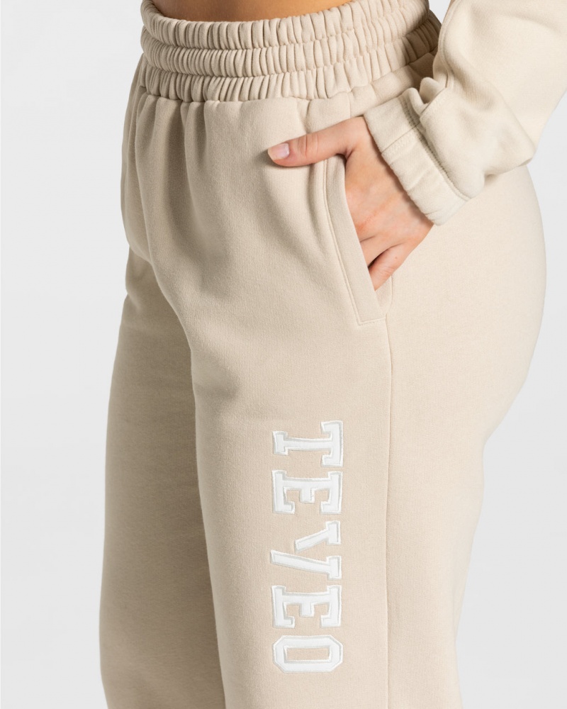 Pantalon Jogging Teveo College Oversized Femme Beige | 0512-EPYBQ