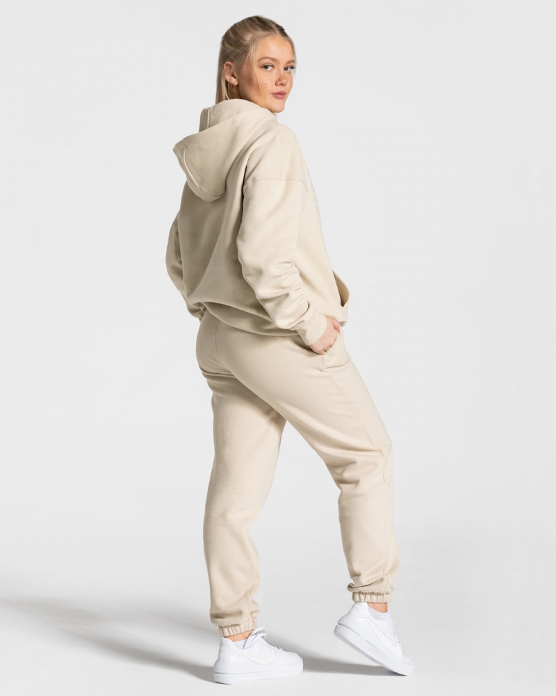 Pantalon Jogging Teveo College Oversized Femme Beige | 0512-EPYBQ