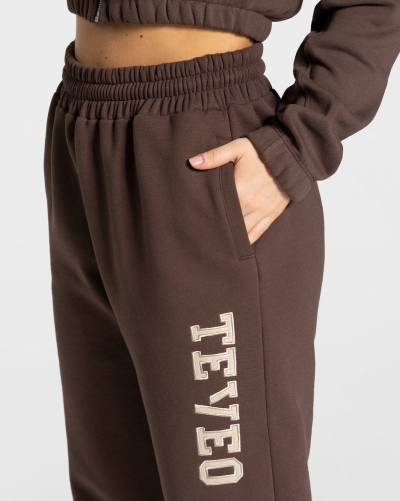 Pantalon Jogging Teveo College Oversized Femme Marron Foncé | 8726-RNKXC