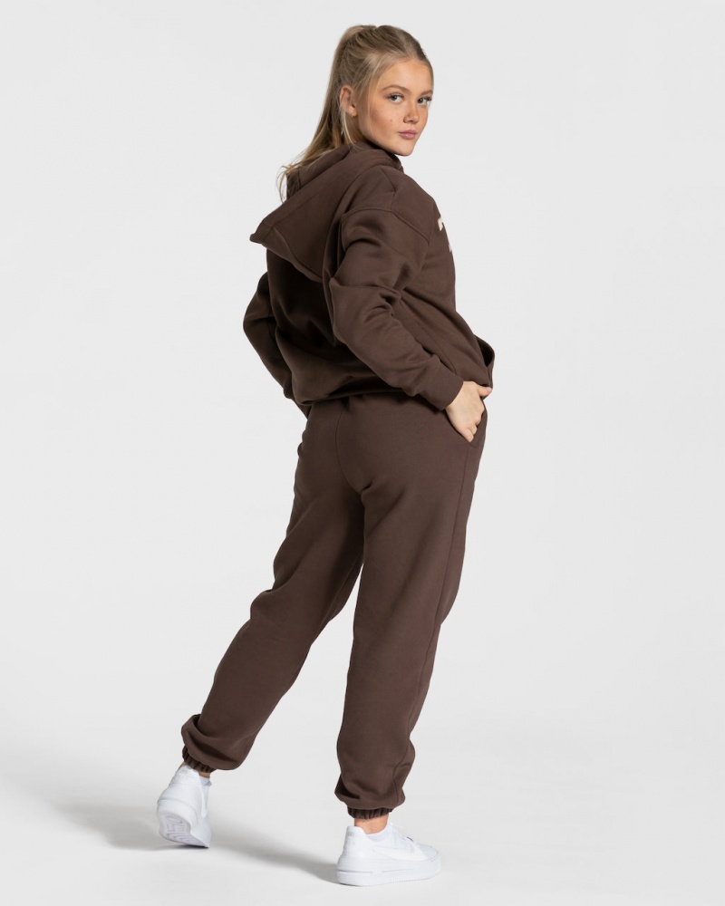 Pantalon Jogging Teveo College Oversized Femme Marron Foncé | 8726-RNKXC