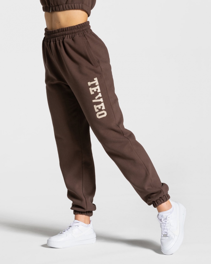 Pantalon Jogging Teveo College Oversized Femme Marron Foncé | 8726-RNKXC