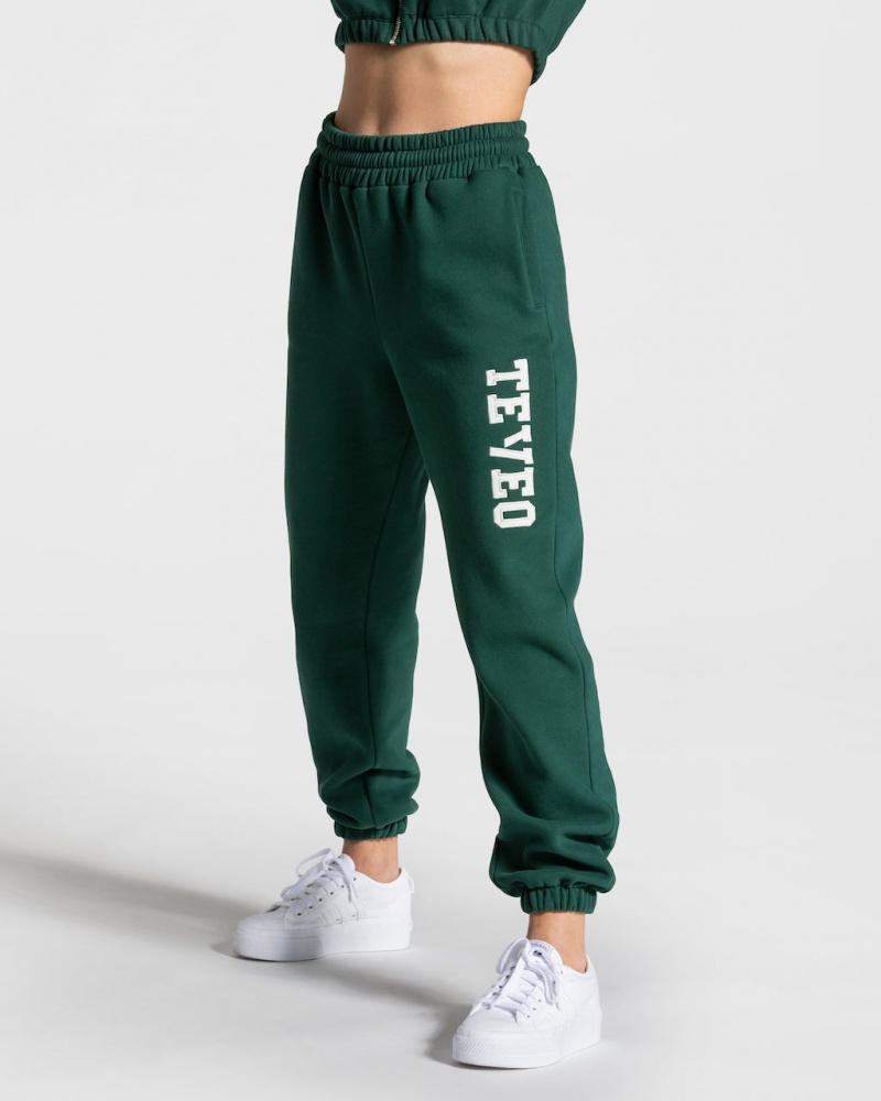 Pantalon Jogging Teveo College Oversized Femme Vert Foncé | 3916-ATJIU