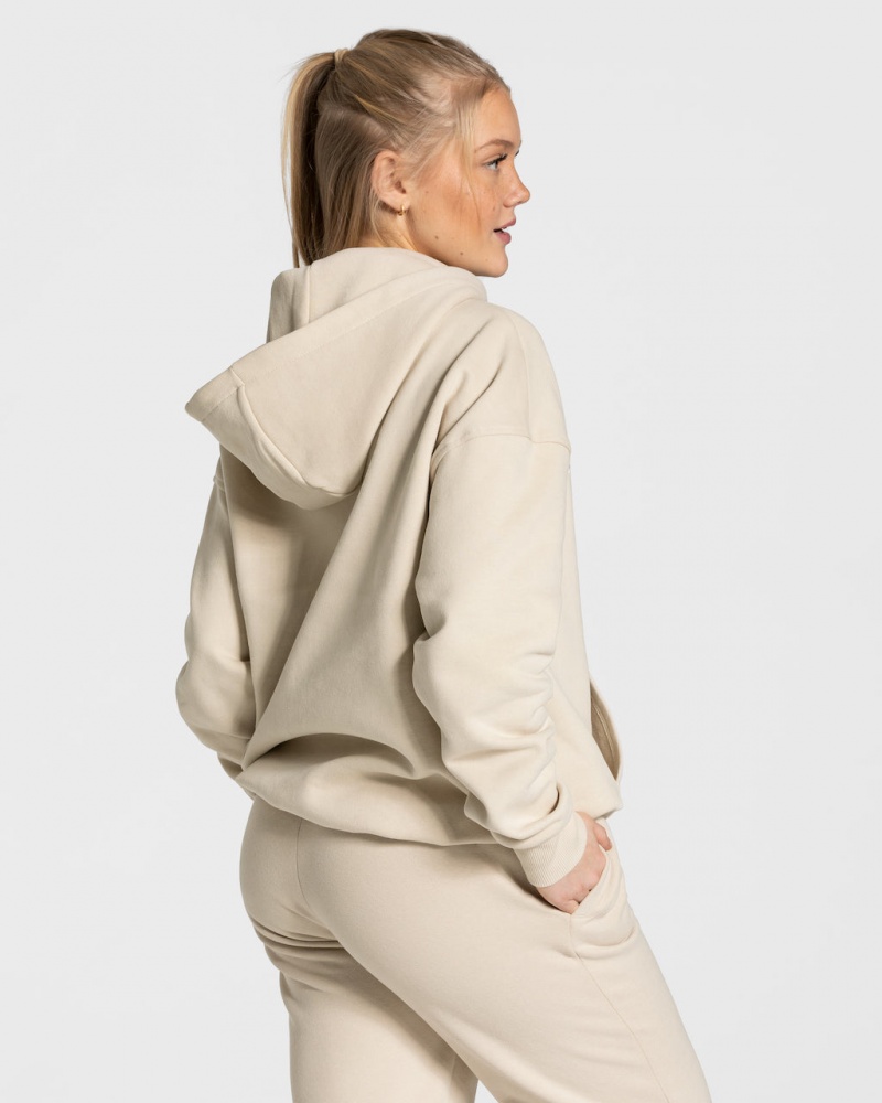 Sweat a Capuche Teveo College Oversized Femme Beige | 9165-JGLAB