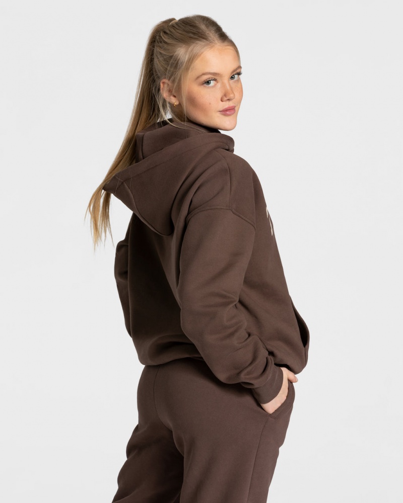 Sweat a Capuche Teveo College Oversized Femme Marron Foncé | 9857-PYOWC