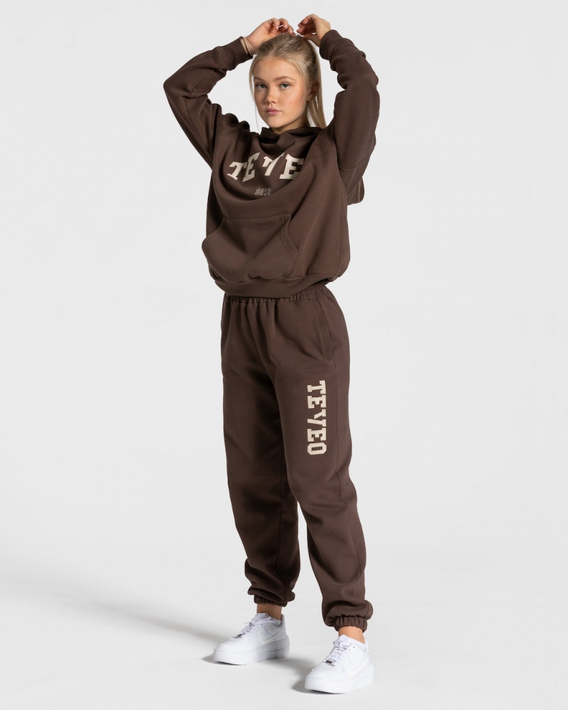 Sweat a Capuche Teveo College Oversized Femme Marron Foncé | 9857-PYOWC