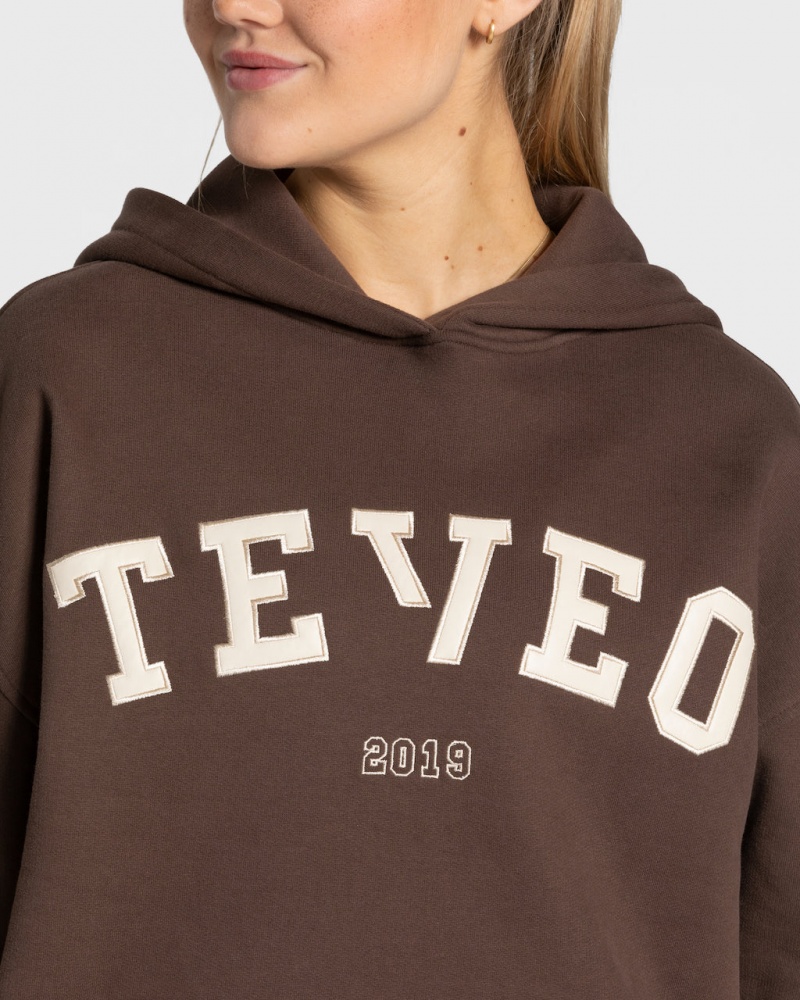 Sweat a Capuche Teveo College Oversized Femme Marron Foncé | 9857-PYOWC