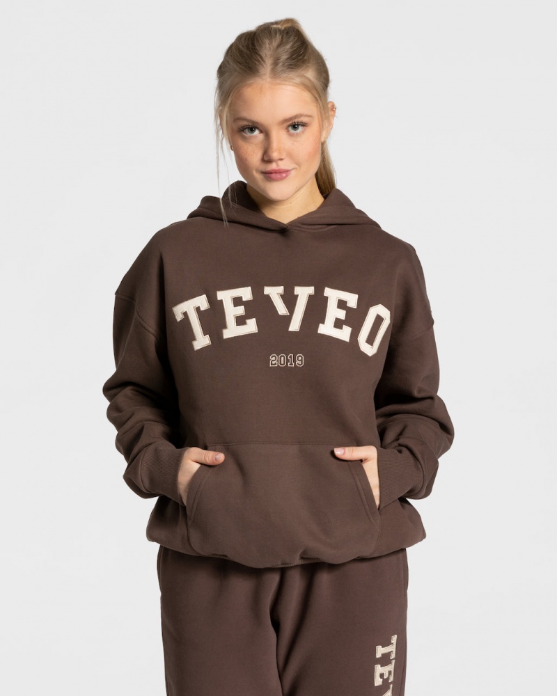 Sweat a Capuche Teveo College Oversized Femme Marron Foncé | 9857-PYOWC