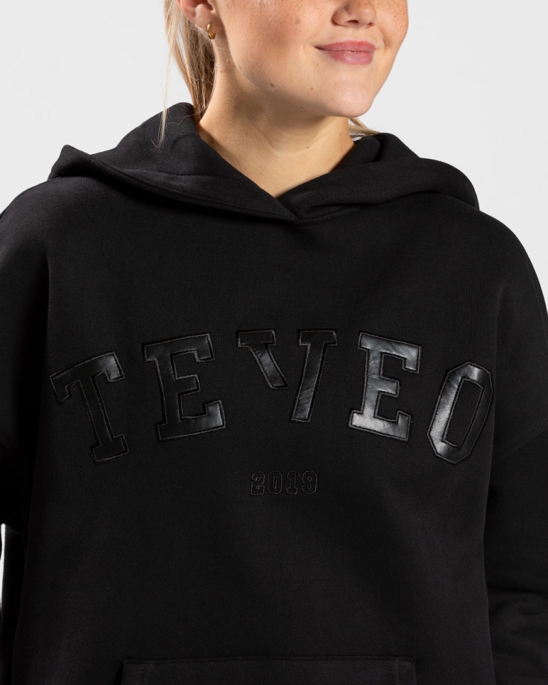 Sweat a Capuche Teveo College Oversized Femme Noir | 7324-ALQTW