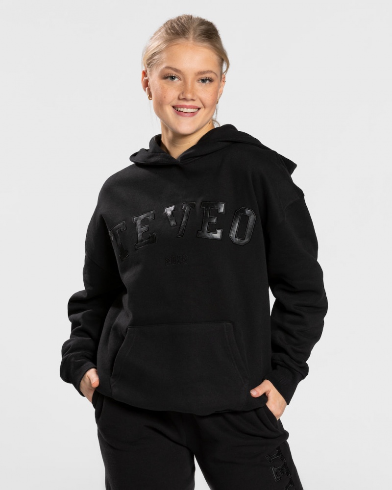 Sweat a Capuche Teveo College Oversized Femme Noir | 7324-ALQTW