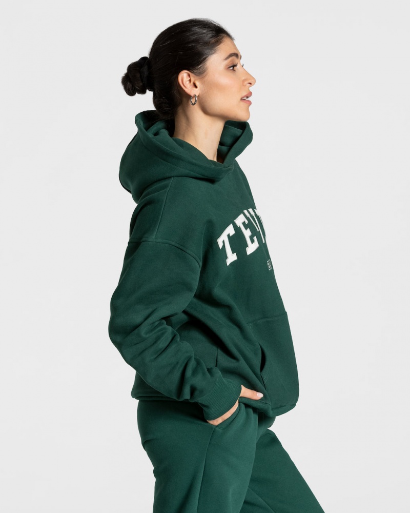 Sweat a Capuche Teveo College Oversized Femme Vert Foncé | 6213-HGCPD