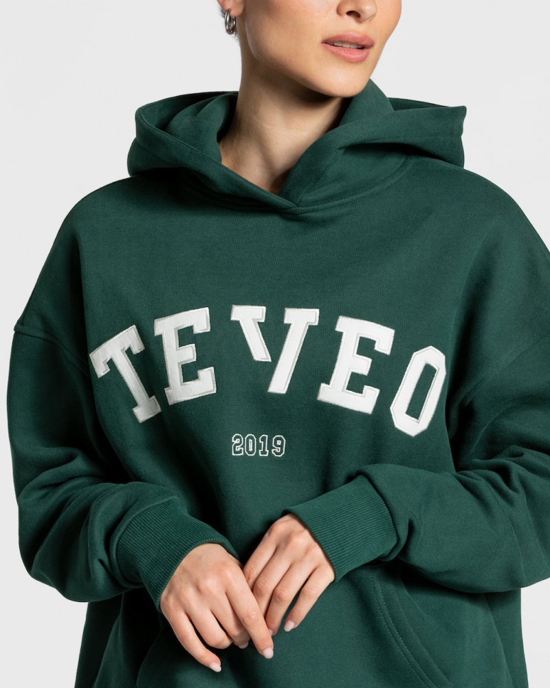 Sweat a Capuche Teveo College Oversized Femme Vert Foncé | 6213-HGCPD