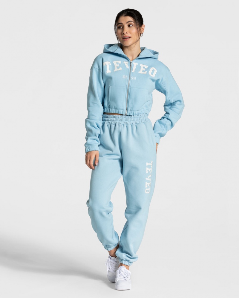 Sweat a Capuche Teveo College Zip Femme Bleu | 7940-YDIGP