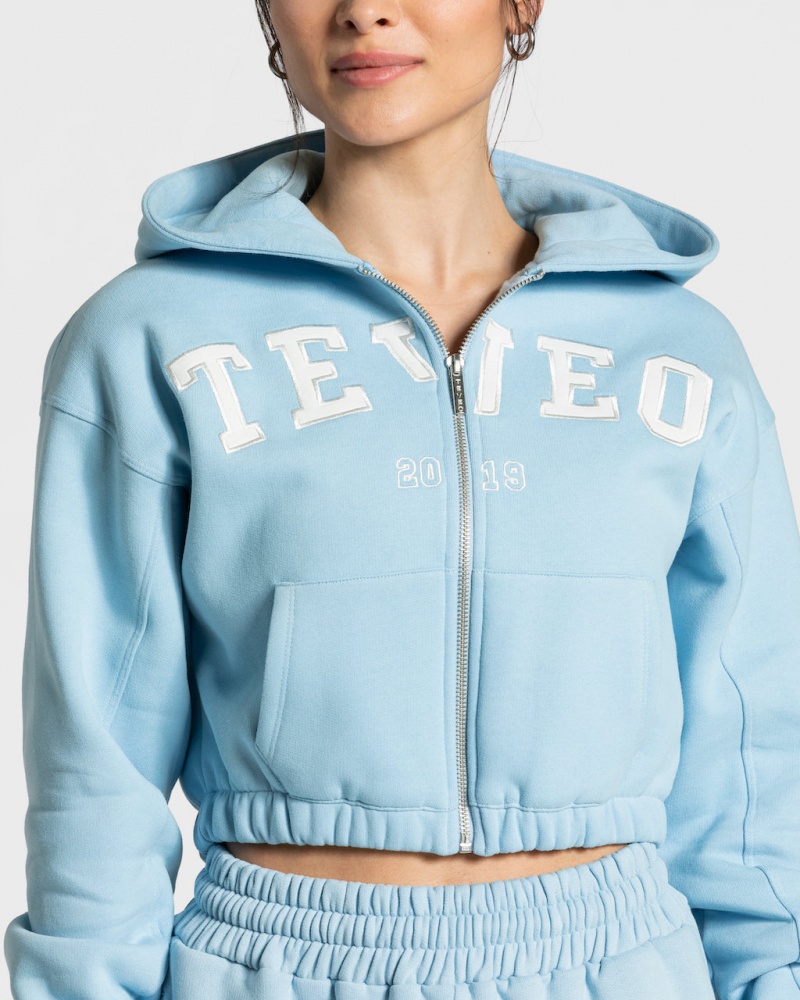 Sweat a Capuche Teveo College Zip Femme Bleu | 7940-YDIGP