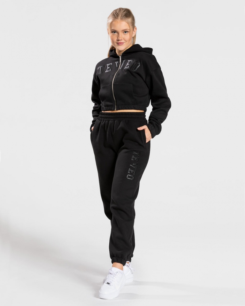 Sweat a Capuche Teveo College Zip Femme Noir | 8517-CUSKN