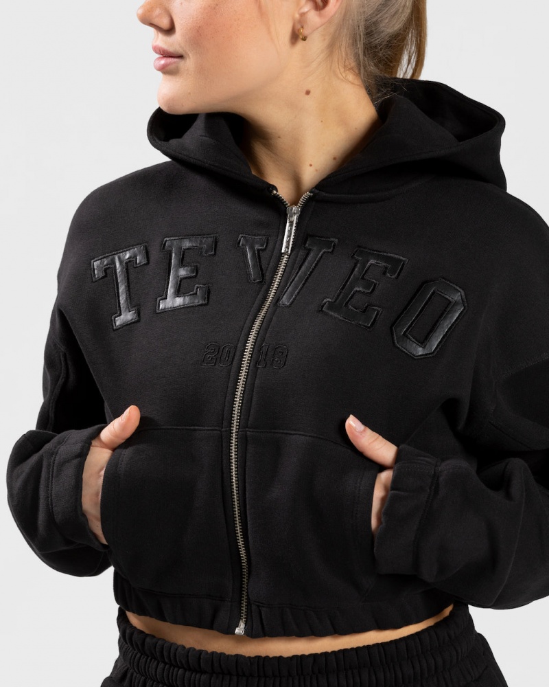 Sweat a Capuche Teveo College Zip Femme Noir | 8517-CUSKN