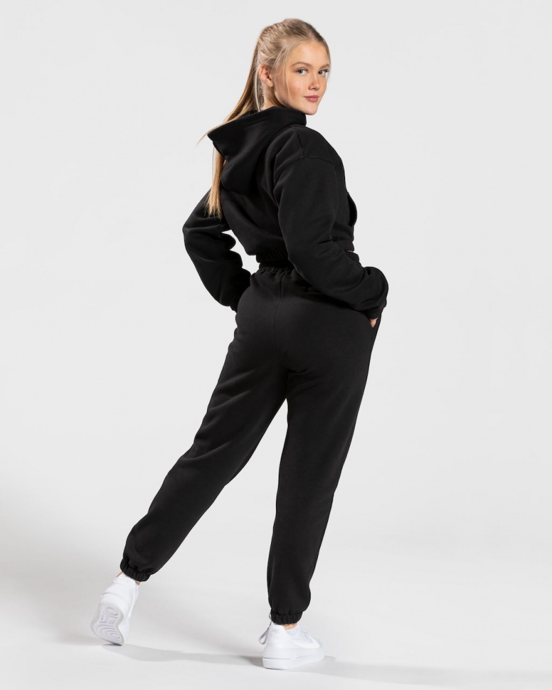 Sweat a Capuche Teveo College Zip Femme Noir | 8517-CUSKN