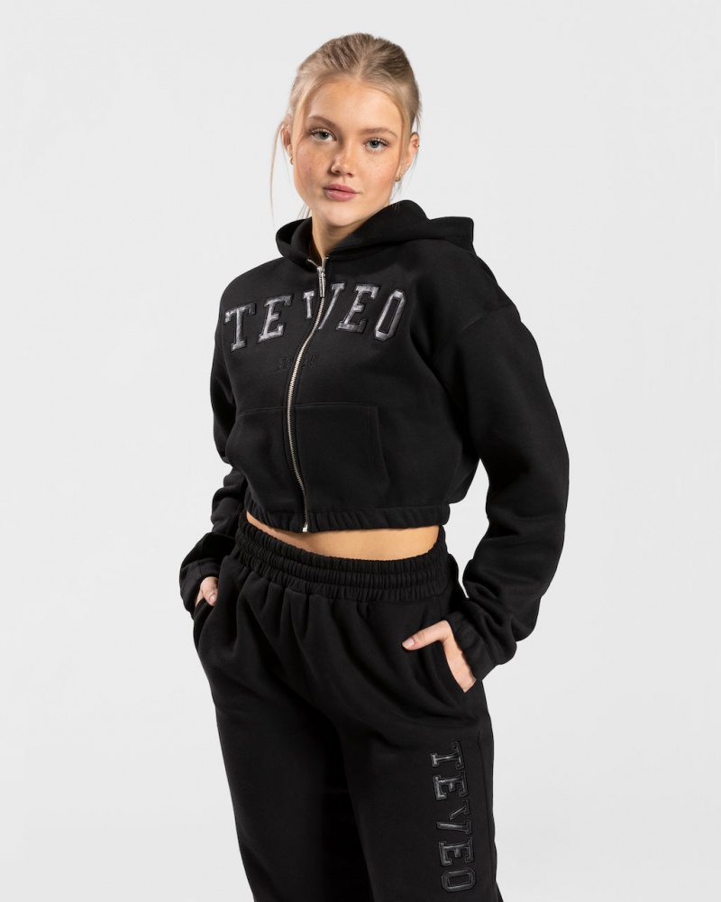 Sweat a Capuche Teveo College Zip Femme Noir | 8517-CUSKN