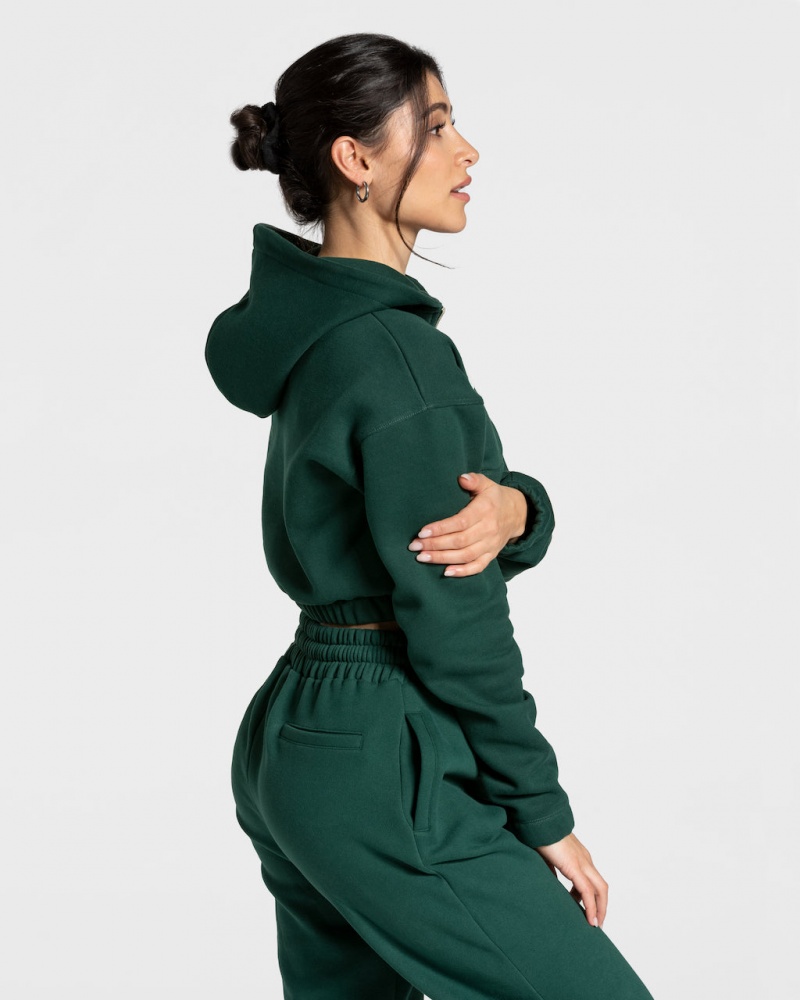 Sweat a Capuche Teveo College Zip Femme Vert Foncé | 6495-XOJFR