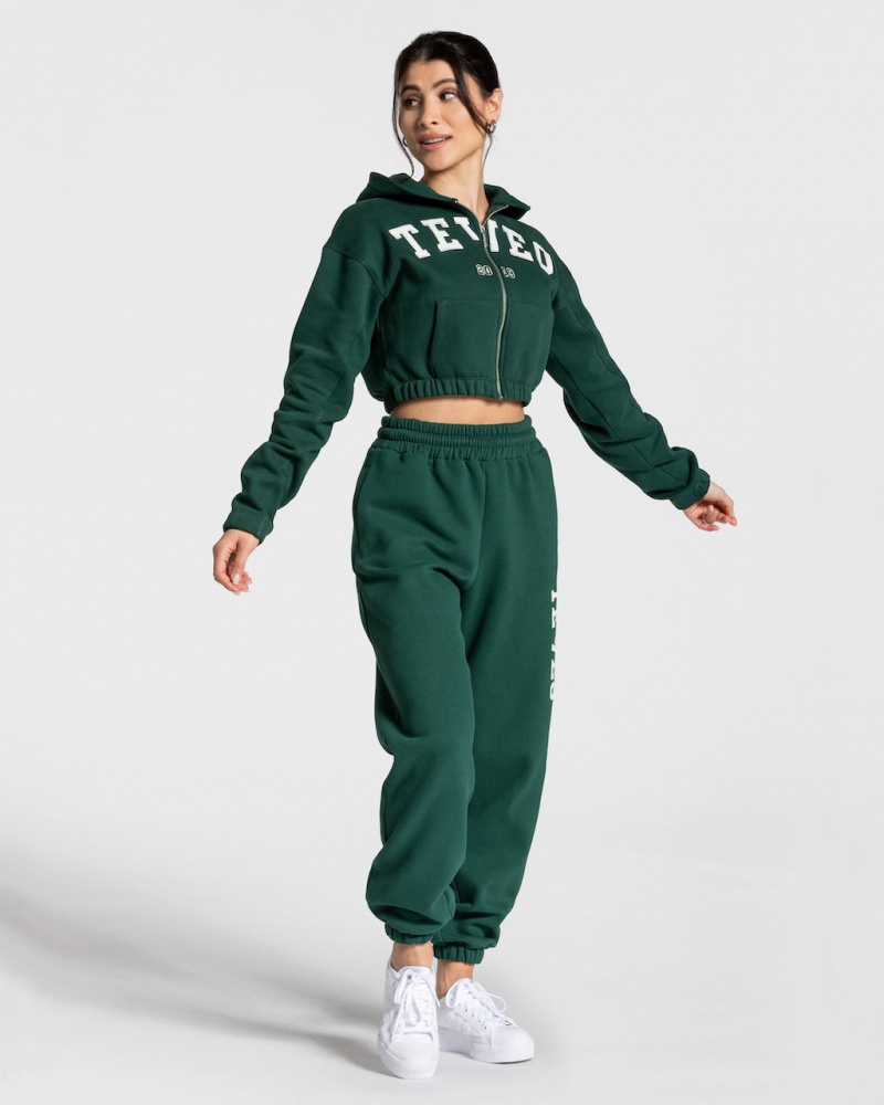 Sweat a Capuche Teveo College Zip Femme Vert Foncé | 6495-XOJFR