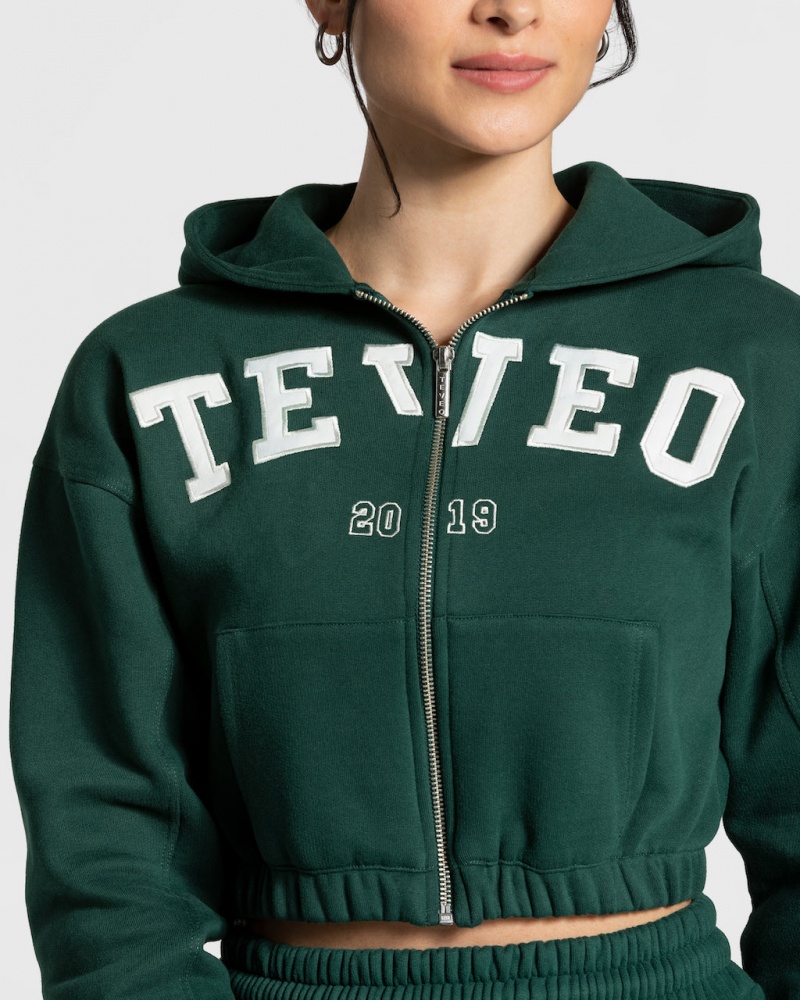 Sweat a Capuche Teveo College Zip Femme Vert Foncé | 6495-XOJFR