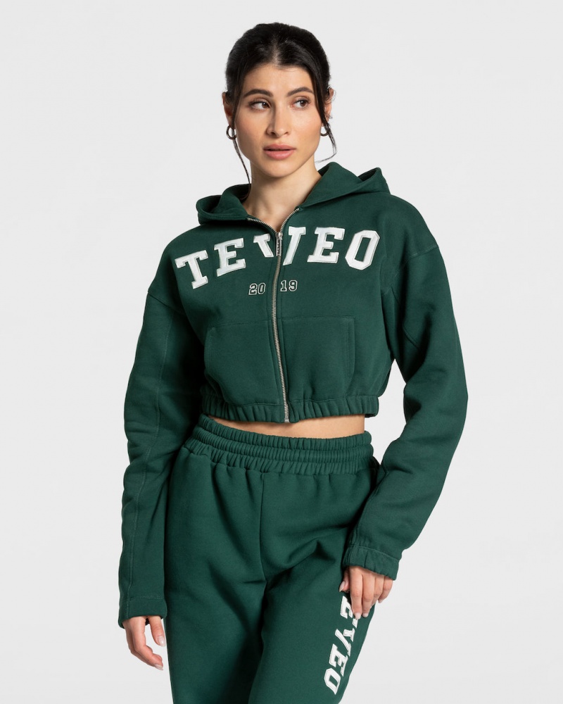 Sweat a Capuche Teveo College Zip Femme Vert Foncé | 6495-XOJFR