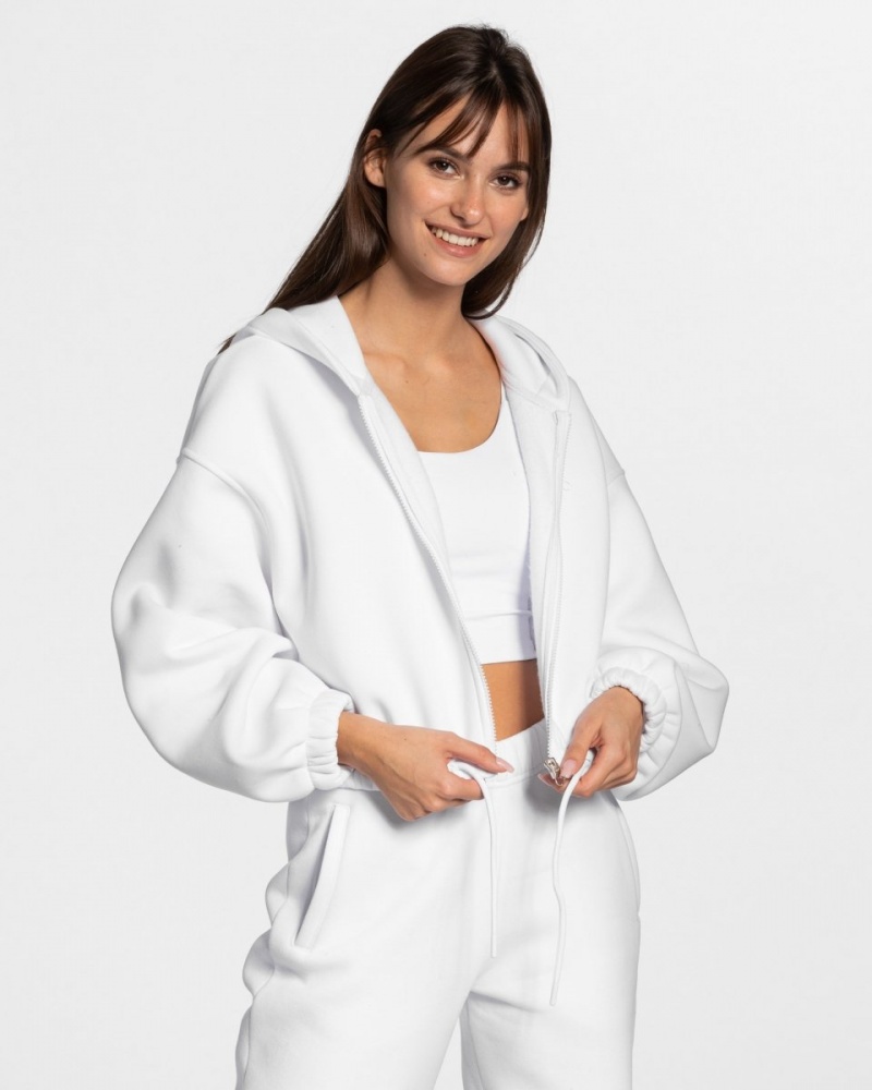 Sweat a Capuche Teveo Iconic Oversized Zip Femme Blanche | 1038-QFZAH