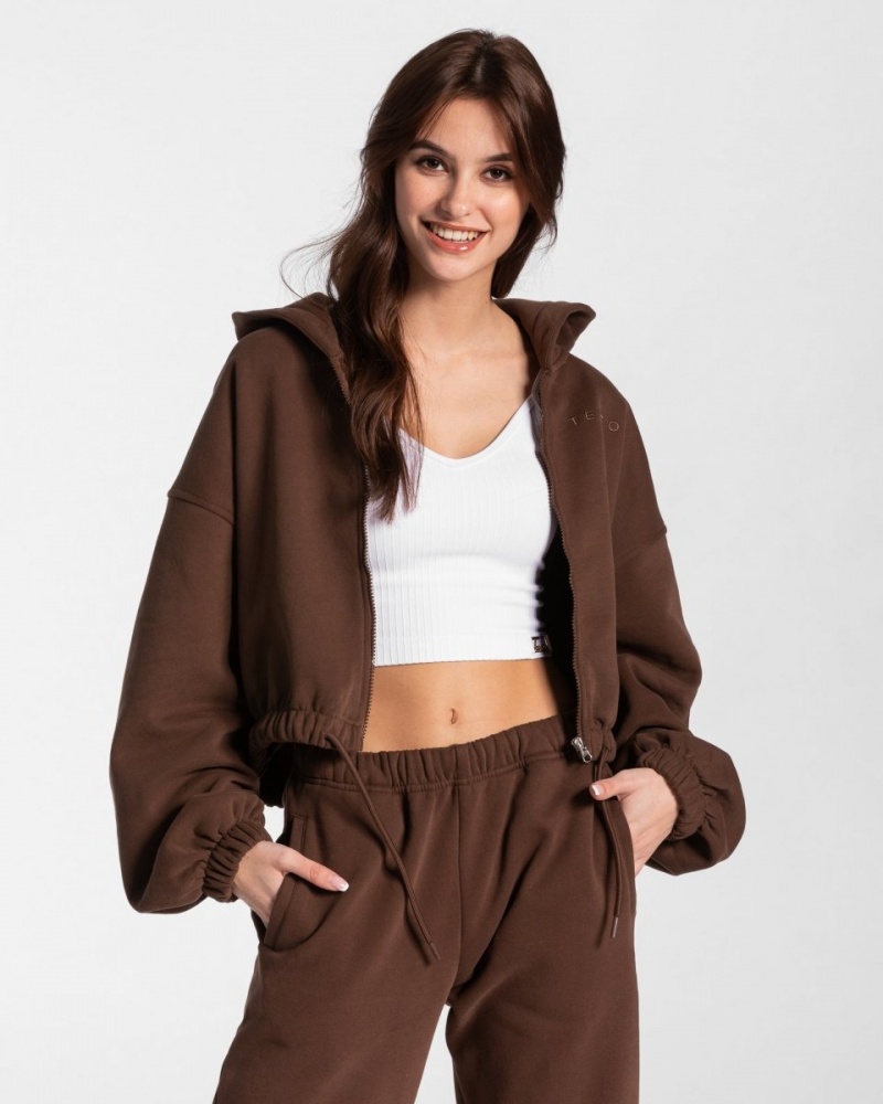 Sweat a Capuche Teveo Iconic Oversized Zip Femme Marron | 6751-HCIWF