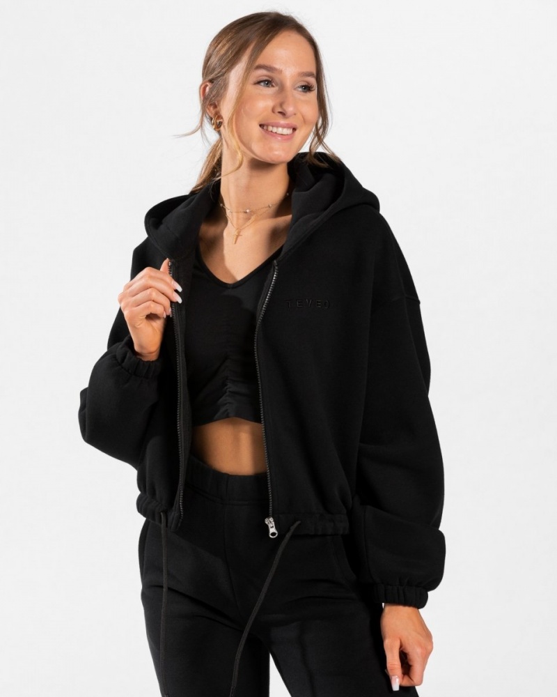 Sweat a Capuche Teveo Iconic Oversized Zip Femme Noir | 5408-SNPZA