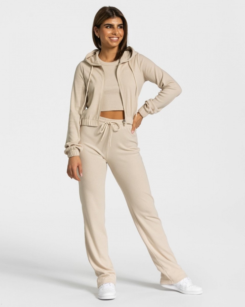 Sweat a Capuche Teveo Lounge Zip Femme Beige | 8926-TMYIC