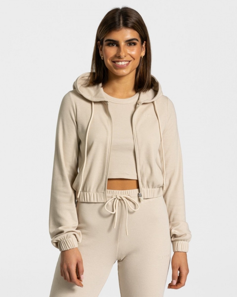 Sweat a Capuche Teveo Lounge Zip Femme Beige | 8926-TMYIC