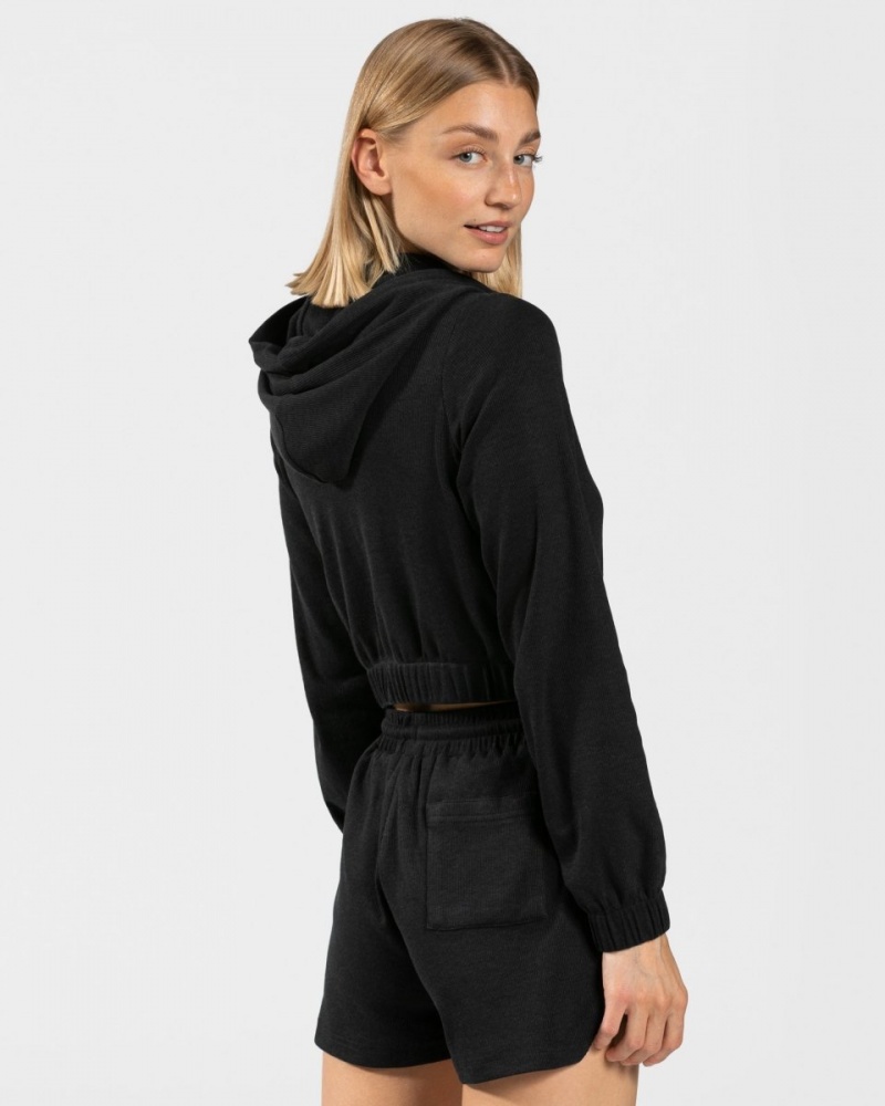 Sweat a Capuche Teveo Lounge Zip Femme Noir | 3187-HKUWP