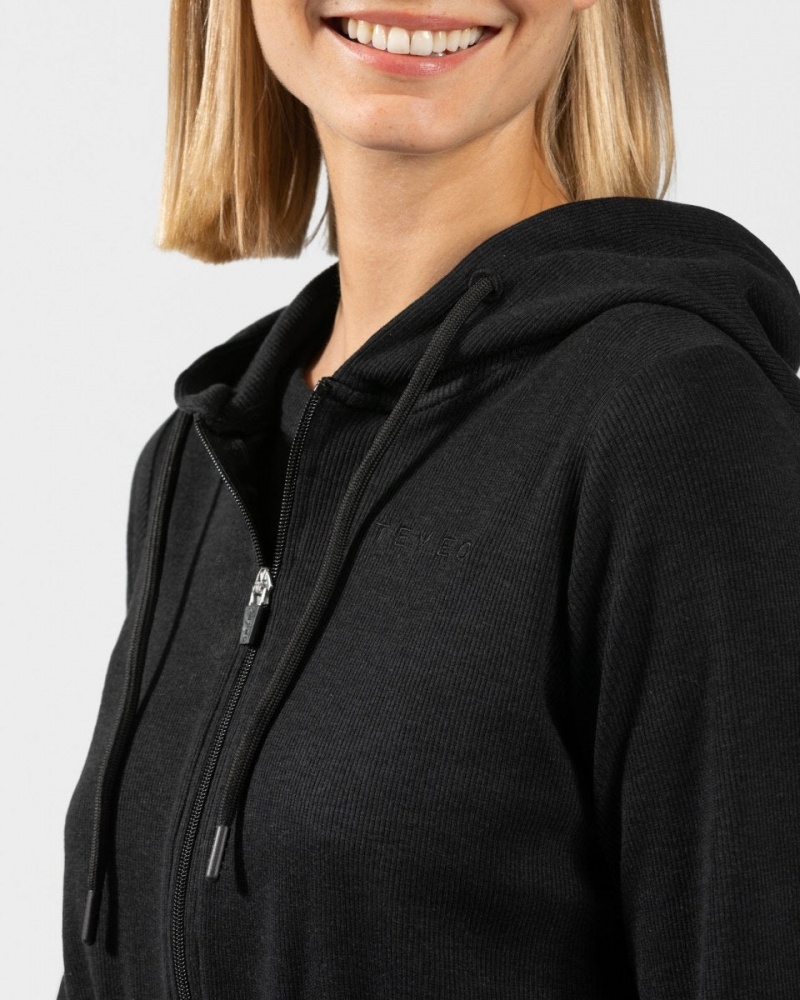 Sweat a Capuche Teveo Lounge Zip Femme Noir | 3187-HKUWP