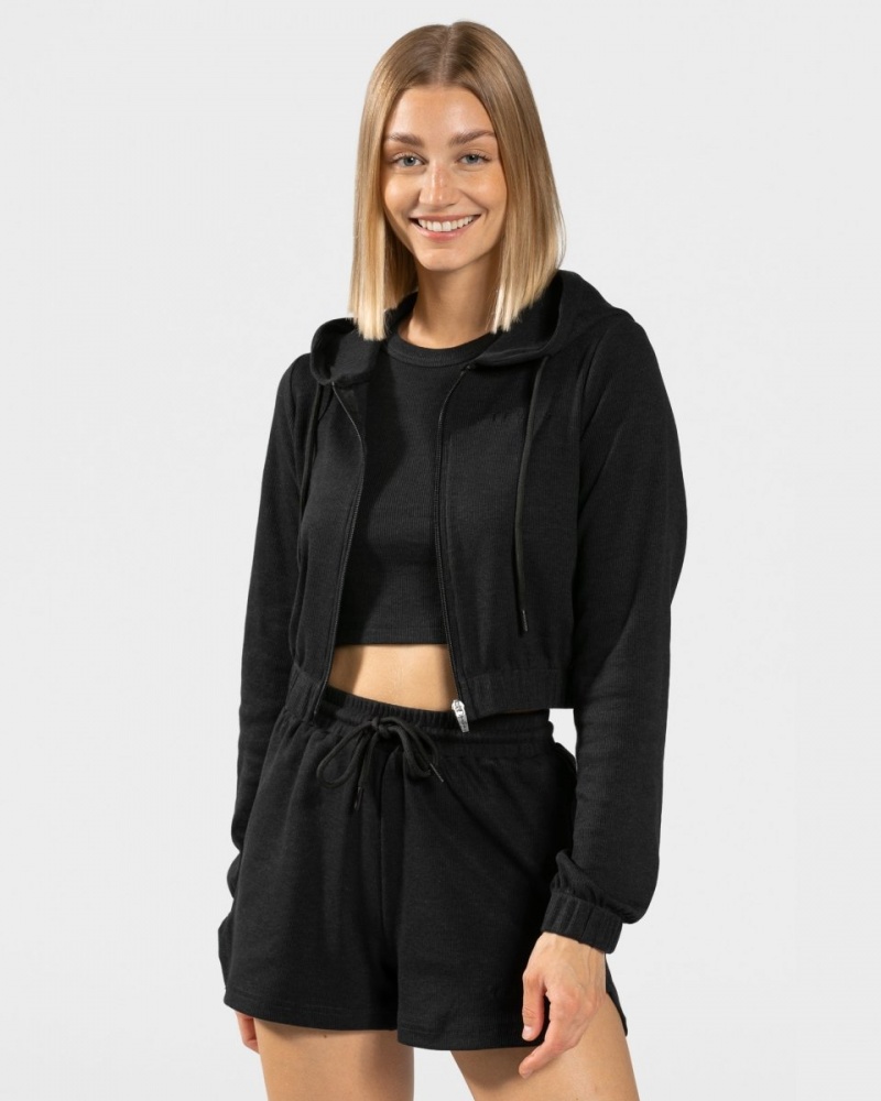 Sweat a Capuche Teveo Lounge Zip Femme Noir | 3187-HKUWP