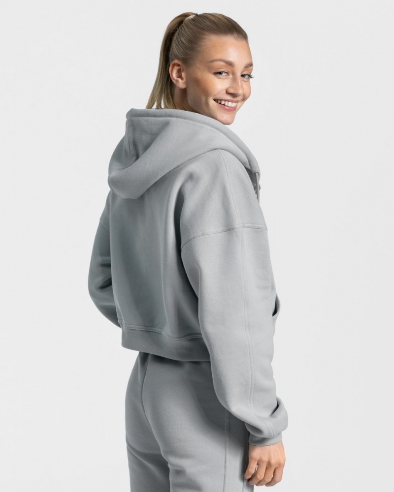 Sweat a Capuche Teveo Sassy Zip Femme Grise Bleu | 8317-JUTIH