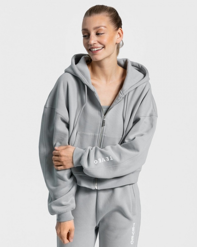 Sweat a Capuche Teveo Sassy Zip Femme Grise Bleu | 8317-JUTIH