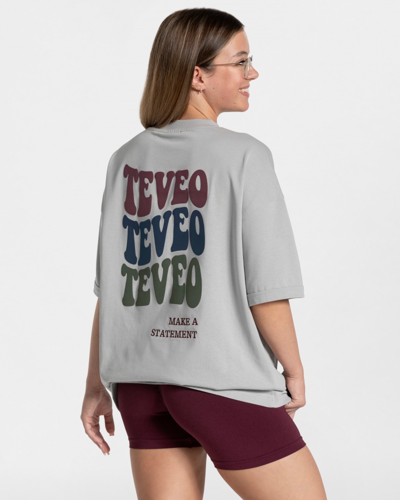 T Shirts Teveo Candy Oversized Femme Grise Clair | 9648-YVBXH