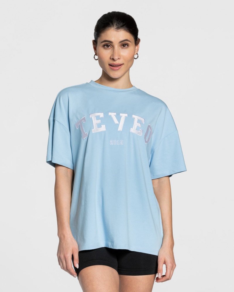 T Shirts Teveo College Oversized Femme Bleu | 8521-JOIUX