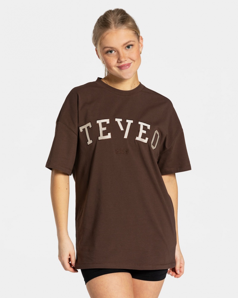 T Shirts Teveo College Oversized Femme Marron Foncé | 6197-MPHDX