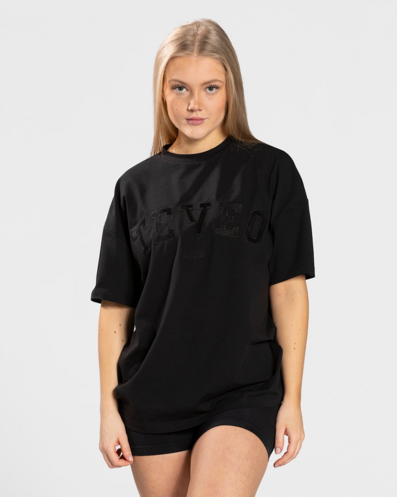 T Shirts Teveo College Oversized Femme Noir | 8719-NMBUP