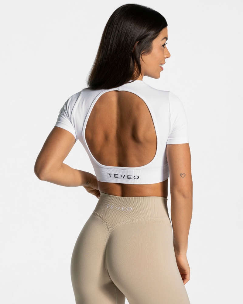 T Shirts Teveo Everyday Cut Out Femme Blanche | 3789-ESWNA