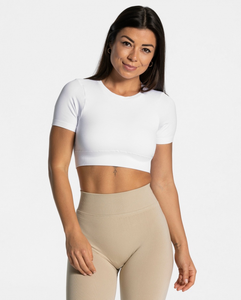 T Shirts Teveo Everyday Cut Out Femme Blanche | 3789-ESWNA