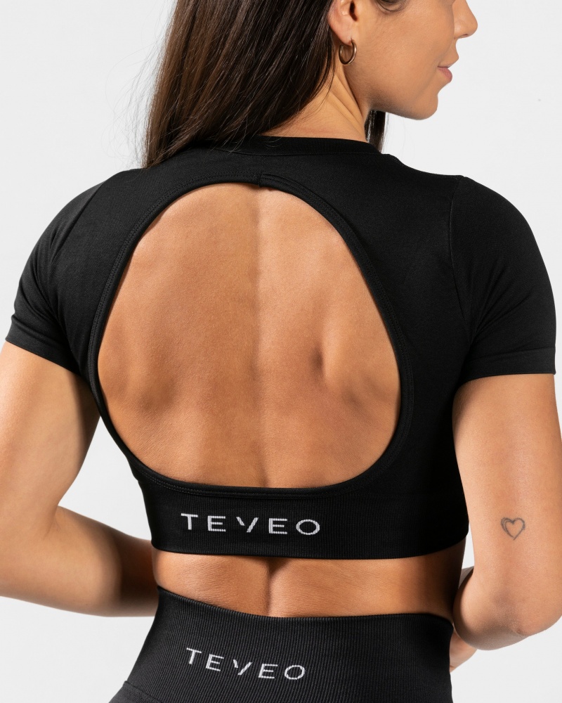 T Shirts Teveo Everyday Cut Out Femme Noir | 7602-XHIKA