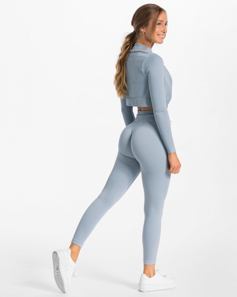 Vestes Teveo Nervuré Zip Femme Grise Bleu | 4032-DOKNC