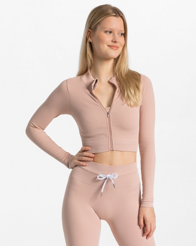 Vestes Teveo Nervuré Zip Femme Rose | 6941-OXARJ